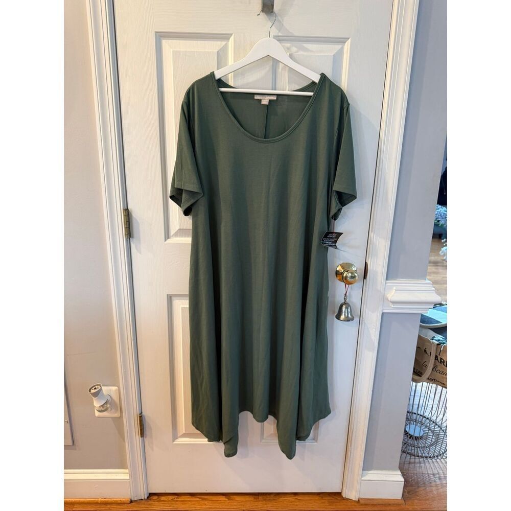 Women Within Green Scoop Neck S/S Asymmetrical Hem Shift Dress sz 2X (26/28) NWT